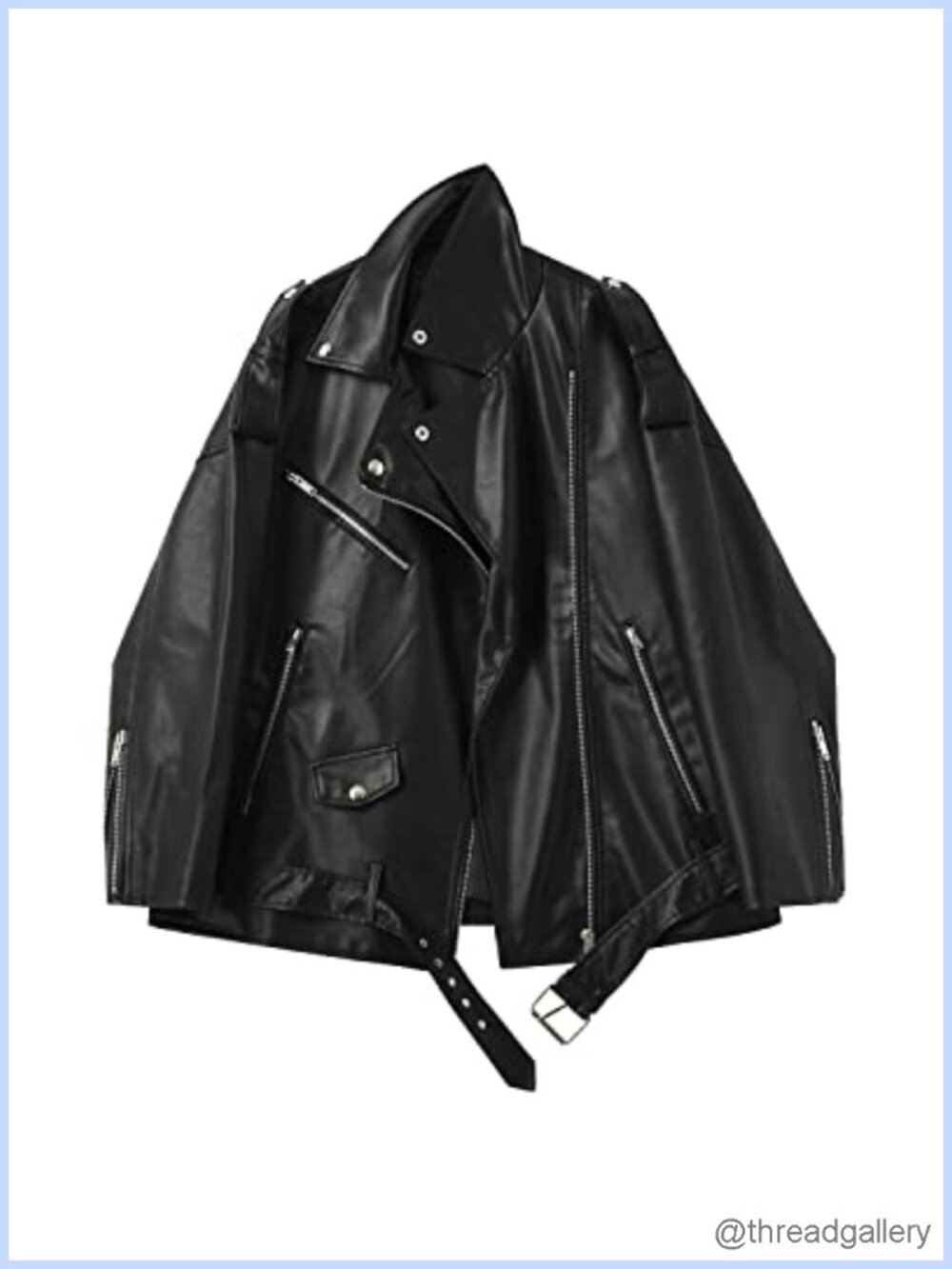 Faux Leather Motorcycle Jacket with Lapel Collar Zip Up Long Sleeve Biker Coat